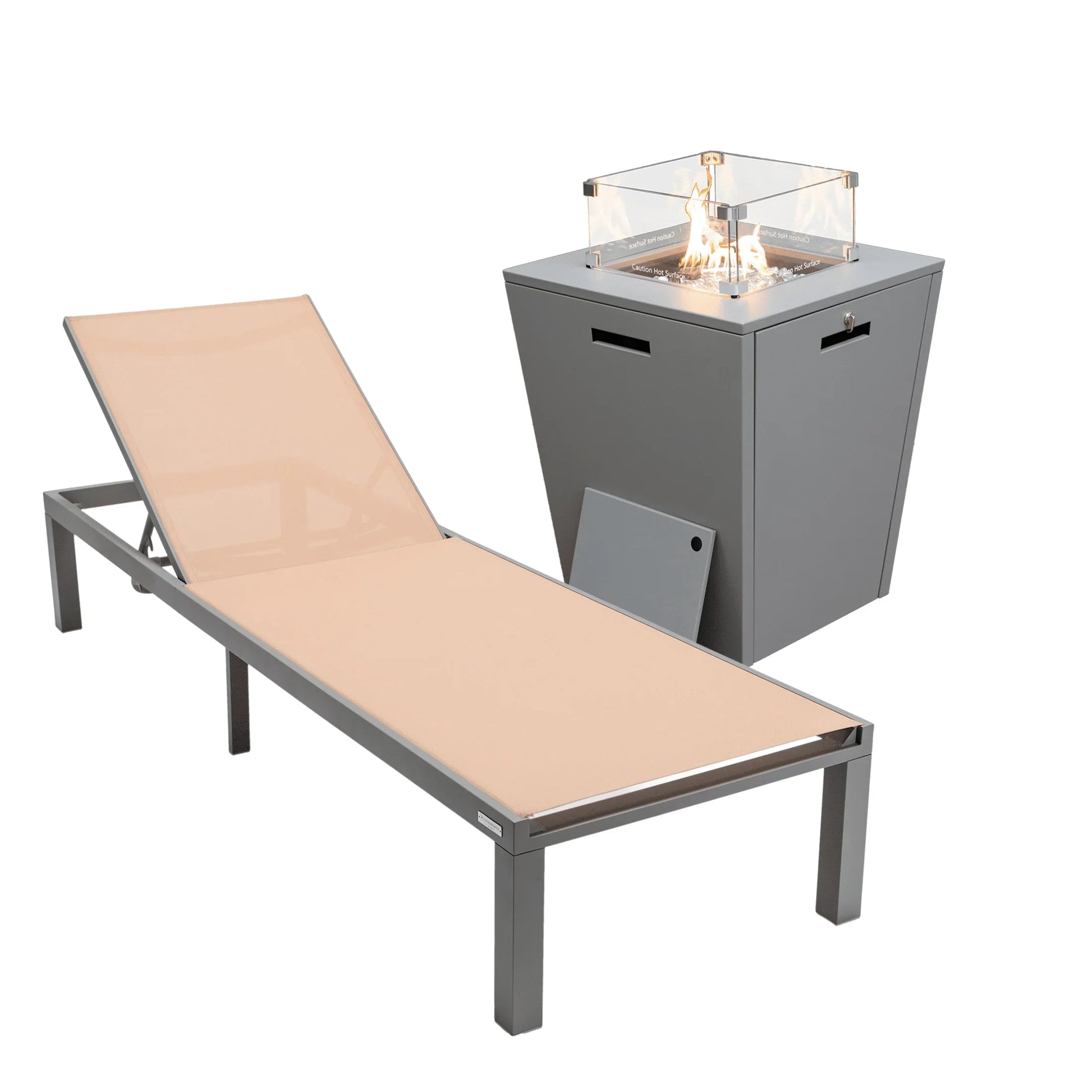 Marlin Aluminum Outdoor Chaise Lounge Chair with a Square Fire Pit Table - Elax Furniture
