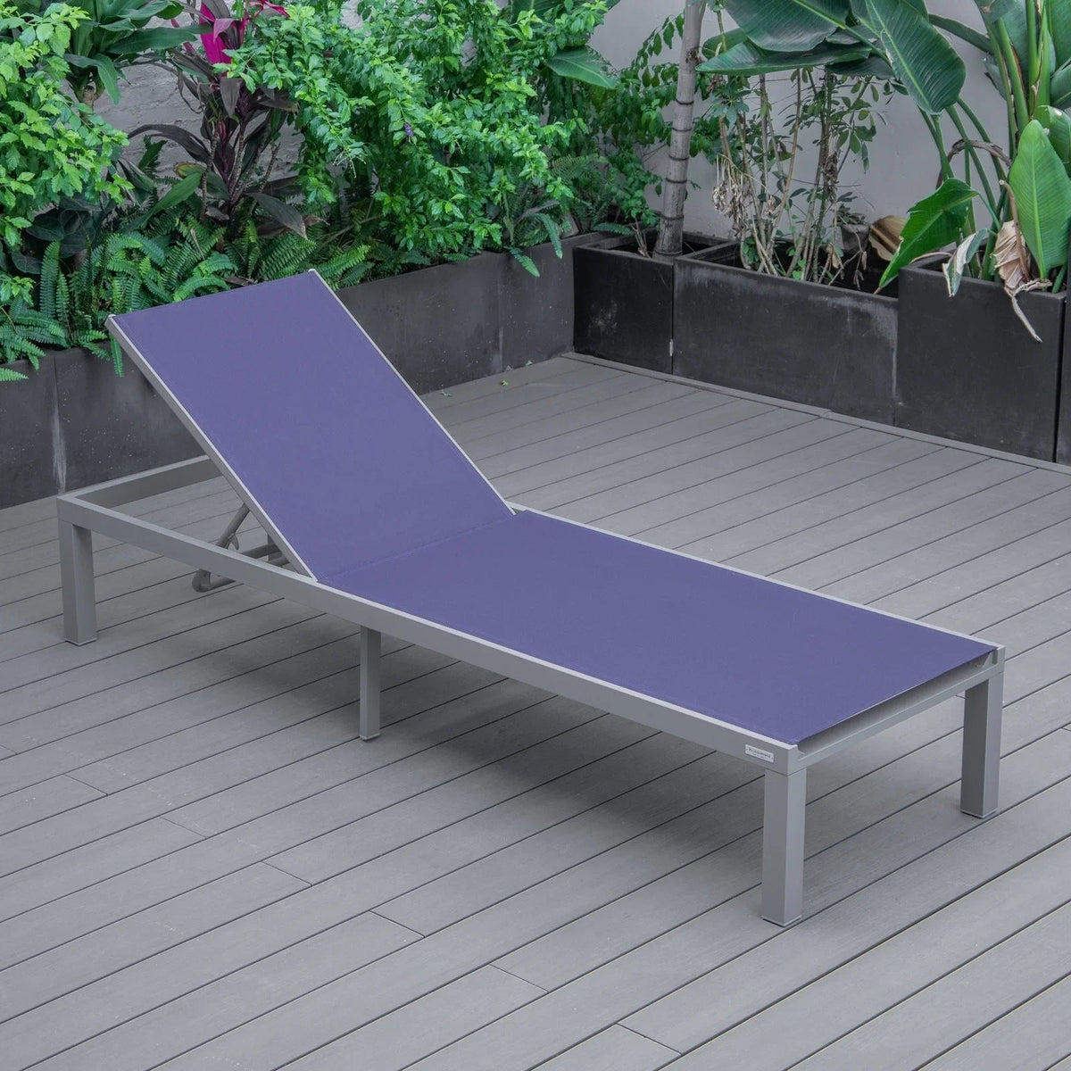Marlin Modern Gray Aluminum Outdoor Chaise Lounge Chair With Square Fire Pit Side Table Set of 2 - Elax Furniture