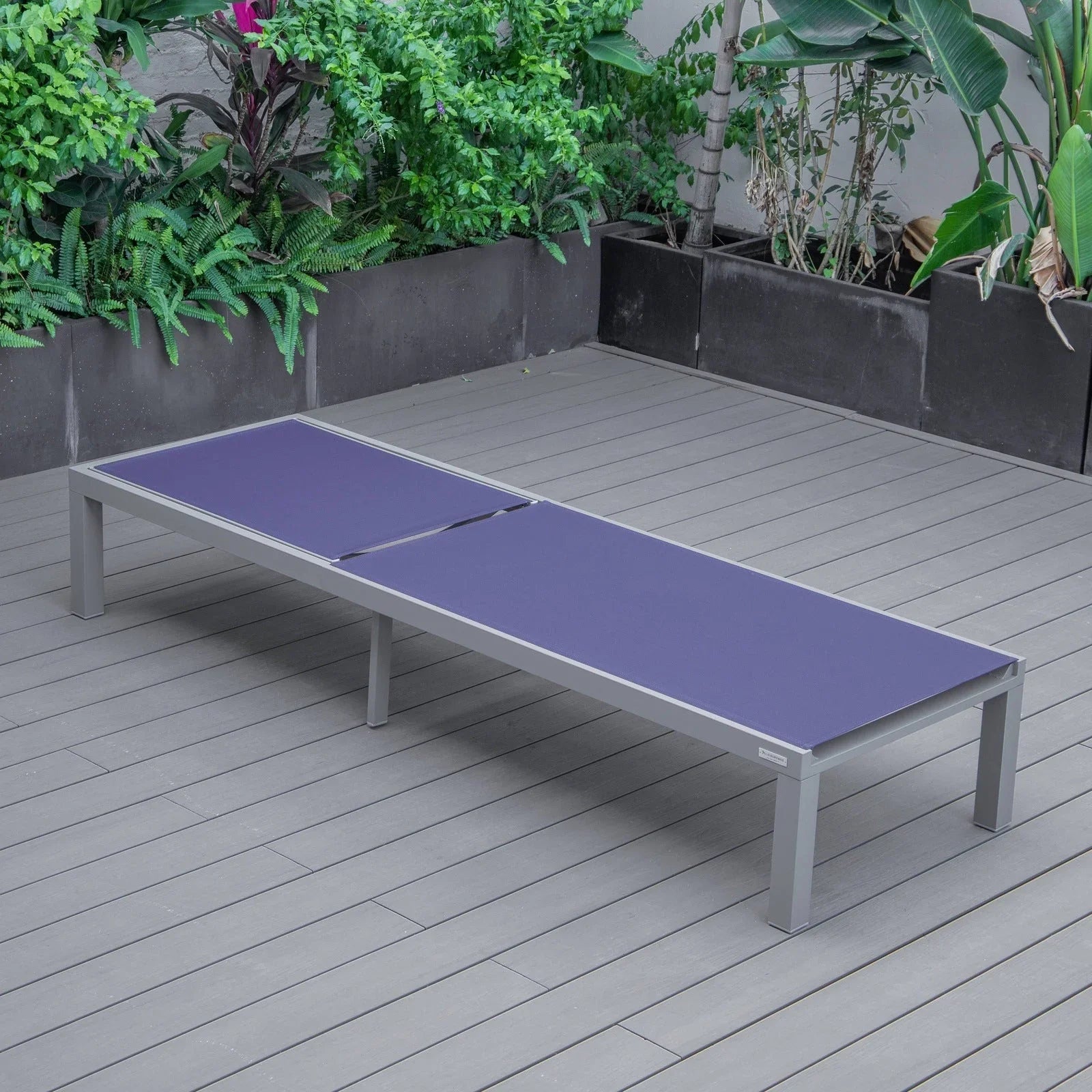 Marlin Modern Gray Aluminum Outdoor Chaise Lounge Chair With Square Fire Pit Side Table Set of 2 - Elax Furniture