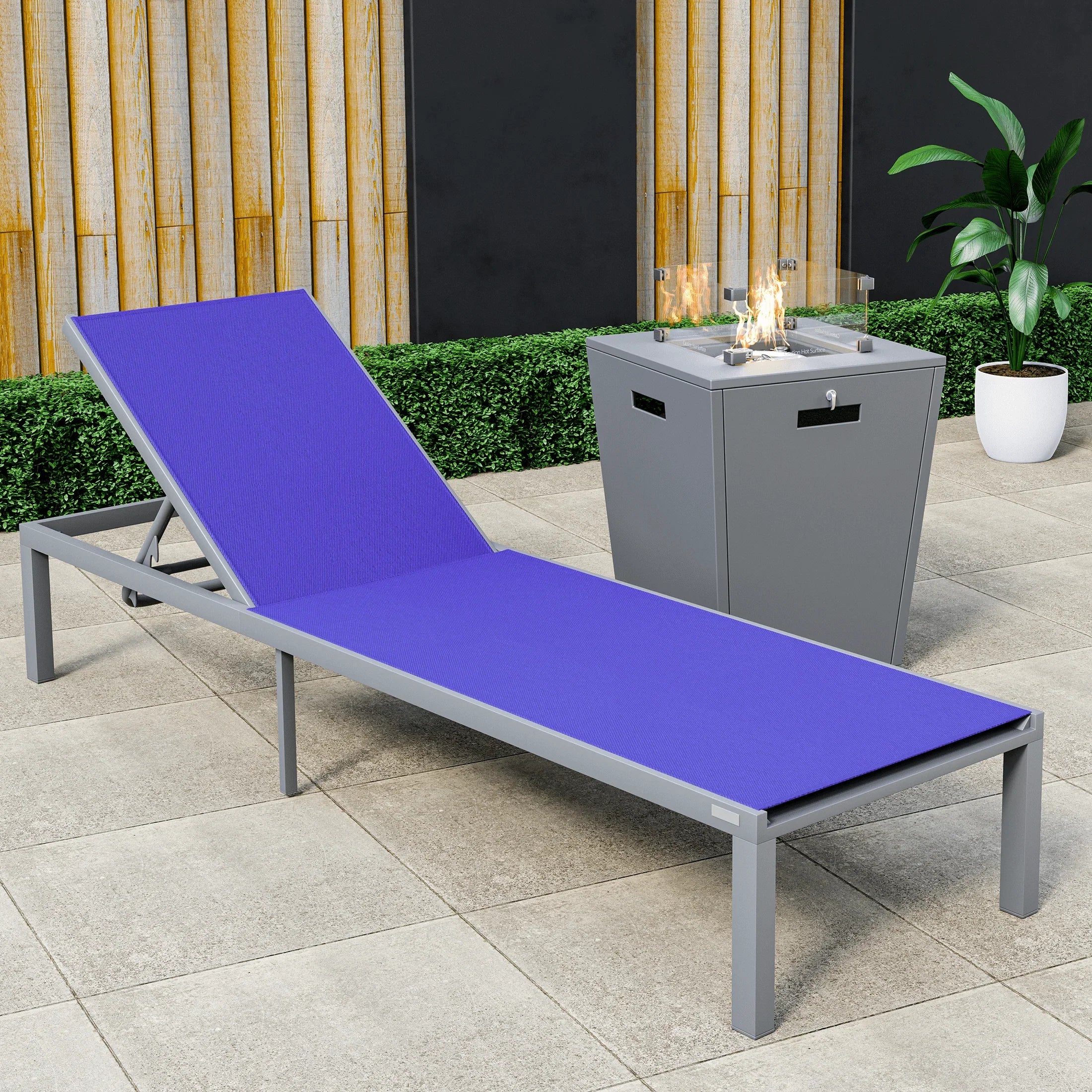 Marlin Aluminum Outdoor Chaise Lounge Chair with a Square Fire Pit Table - Elax Furniture