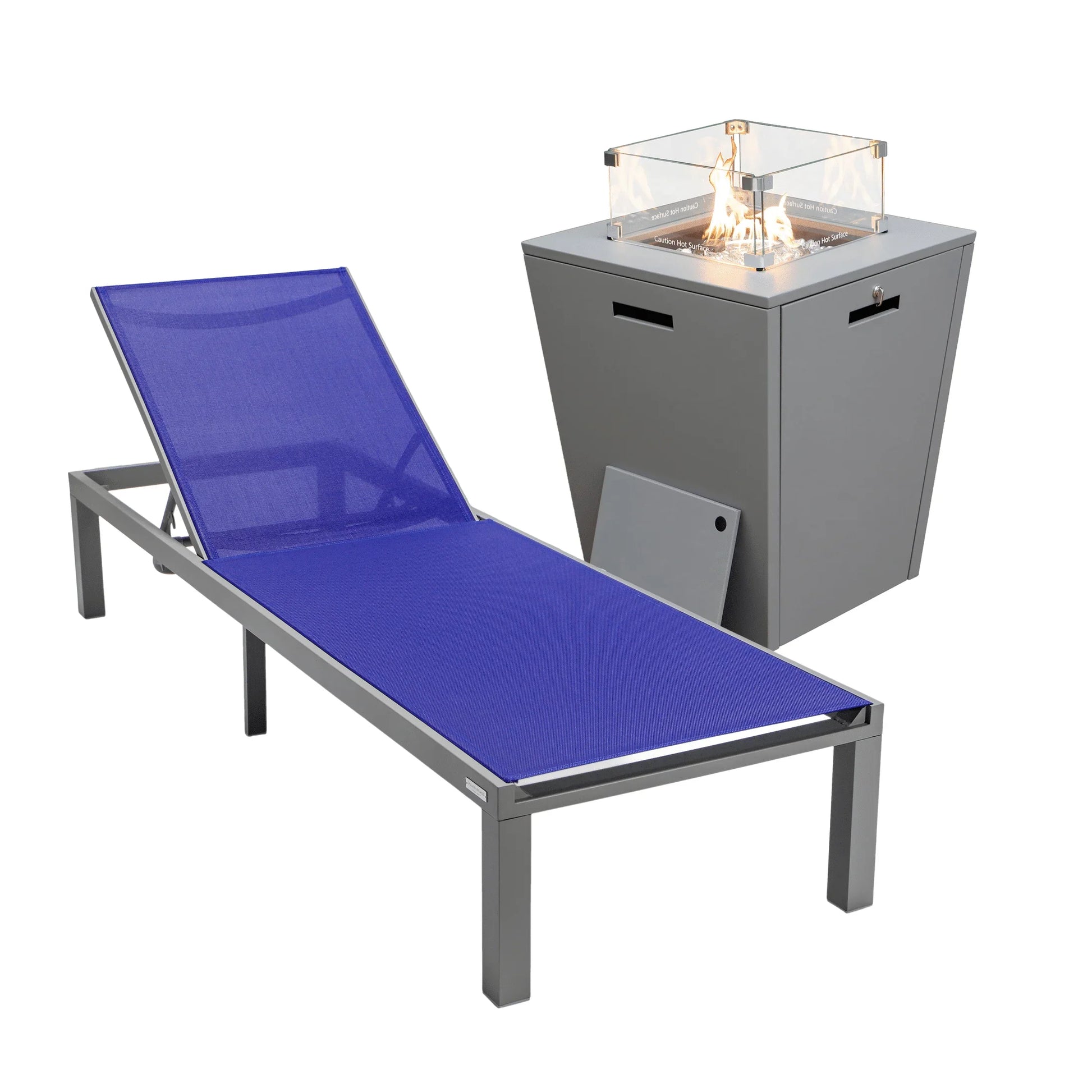Marlin Aluminum Outdoor Chaise Lounge Chair with a Square Fire Pit Table - Elax Furniture