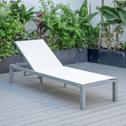 Marlin Modern Gray Aluminum Outdoor Chaise Lounge Chair With Square Fire Pit Side Table Set of 2 - Elax Furniture