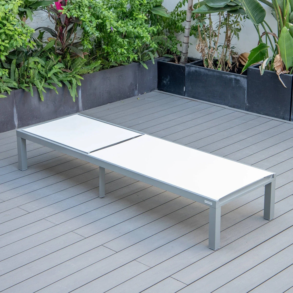 Marlin Modern Gray Aluminum Outdoor Chaise Lounge Chair With Square Fire Pit Side Table Set of 2 - Elax Furniture