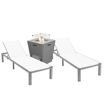 Marlin Modern Gray Aluminum Outdoor Chaise Lounge Chair With Square Fire Pit Side Table Set of 2 - Elax Furniture