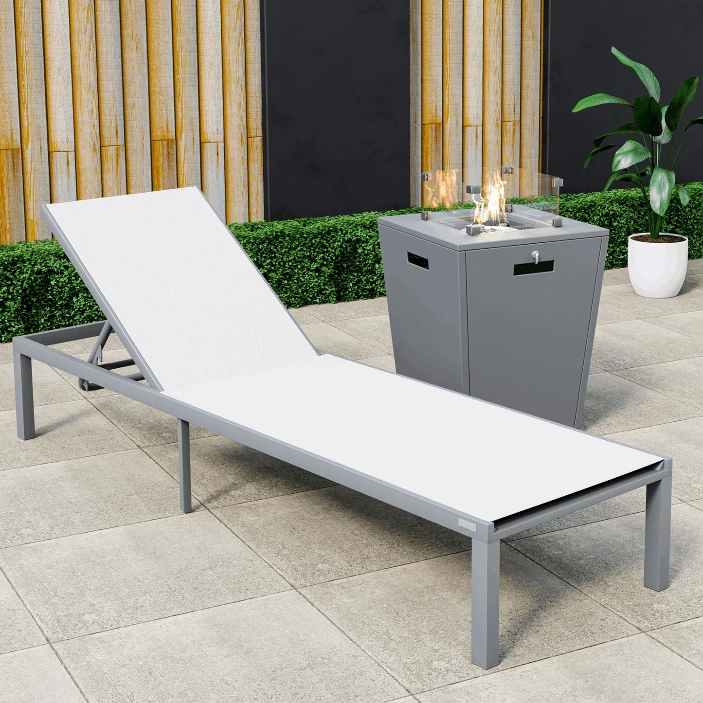 Marlin Aluminum Outdoor Chaise Lounge Chair with a Square Fire Pit Table - Elax Furniture