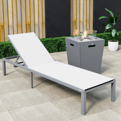 Marlin Aluminum Outdoor Chaise Lounge Chair with a Square Fire Pit Table - Elax Furniture