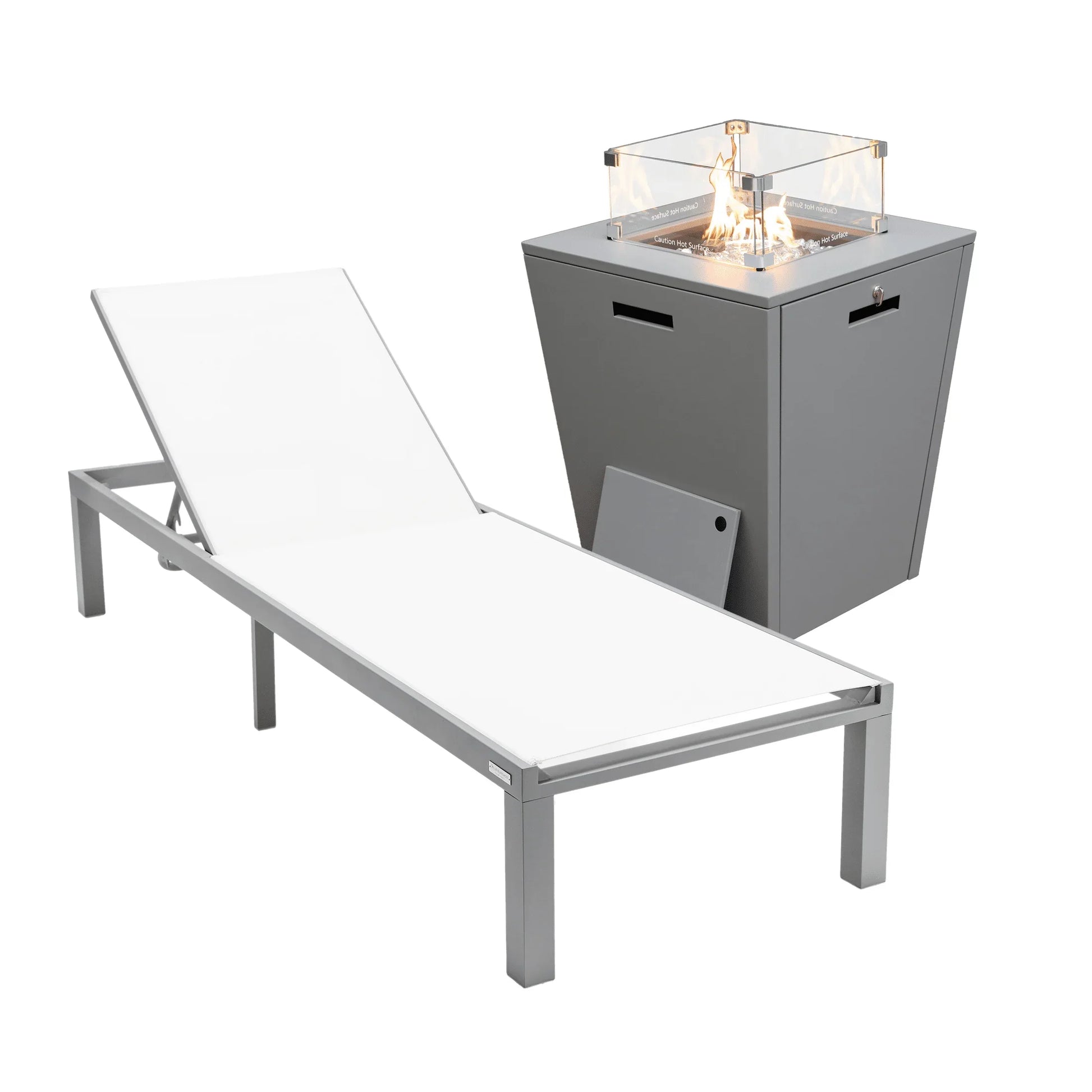 Marlin Aluminum Outdoor Chaise Lounge Chair with a Square Fire Pit Table - Elax Furniture