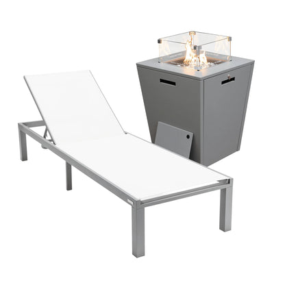 Marlin Aluminum Outdoor Chaise Lounge Chair with a Square Fire Pit Table - Elax Furniture