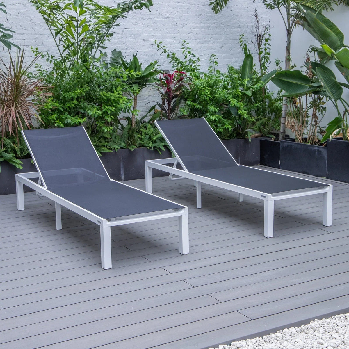 Marlin Patio Chaise Lounge Chair with White Aluminum Frame, Set of 2 - Elax Furniture