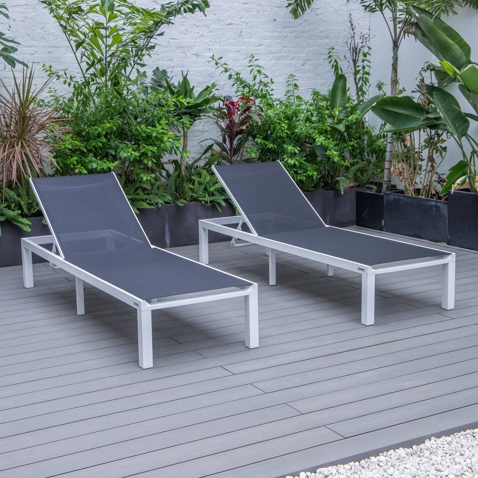 Marlin Patio Chaise Lounge Chair with White Aluminum Frame, Set of 2 - Elax Furniture