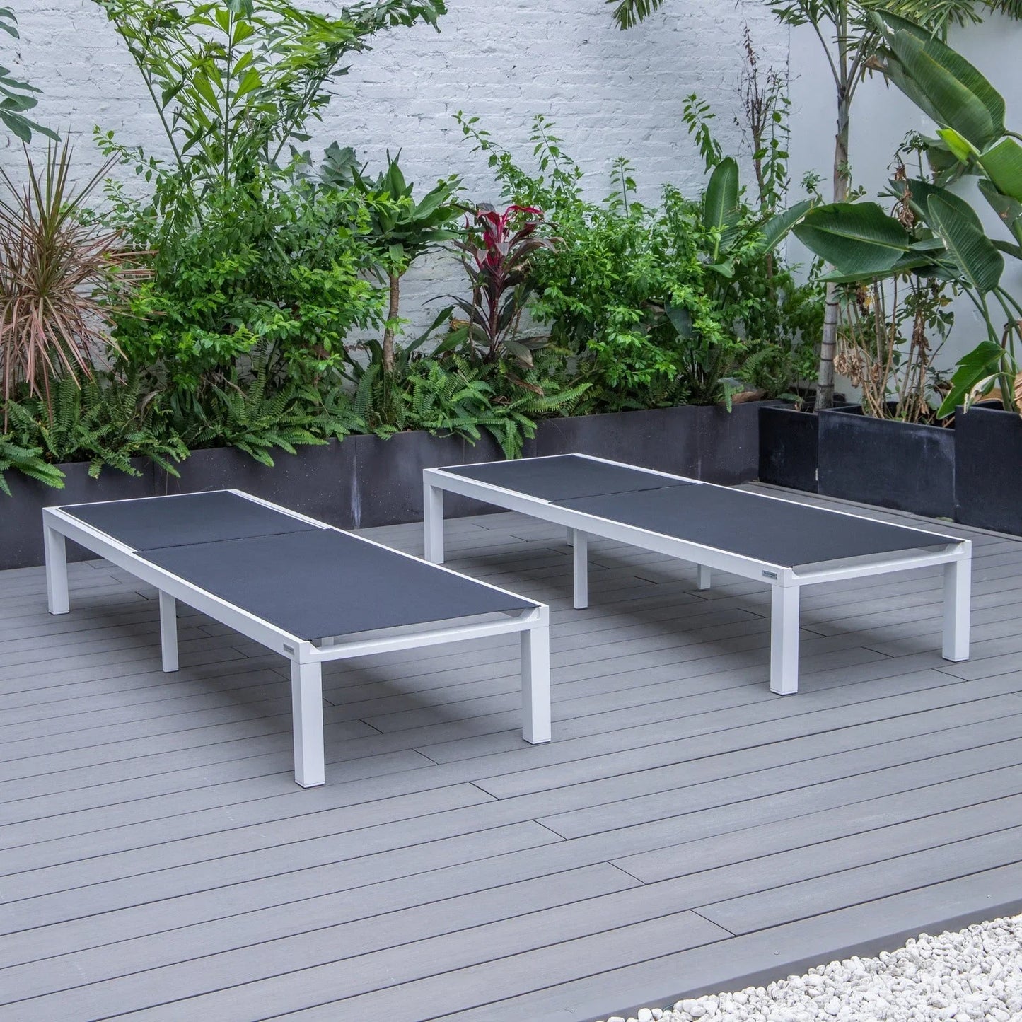 Marlin Patio Chaise Lounge Chair with White Aluminum Frame, Set of 2 - Elax Furniture