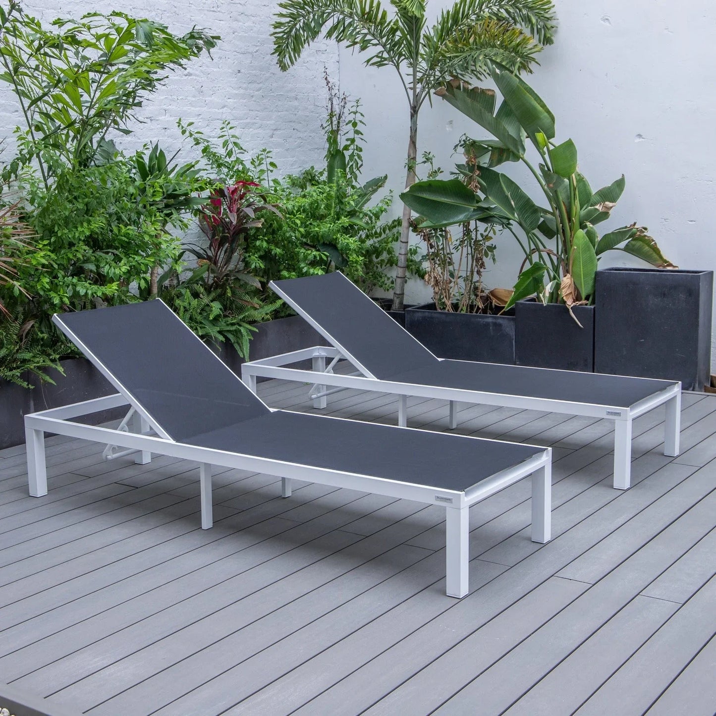 Marlin Patio Chaise Lounge Chair with White Aluminum Frame, Set of 2 - Elax Furniture