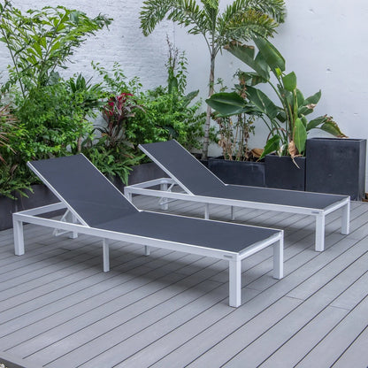 Marlin Patio Chaise Lounge Chair with White Aluminum Frame, Set of 2 - Elax Furniture