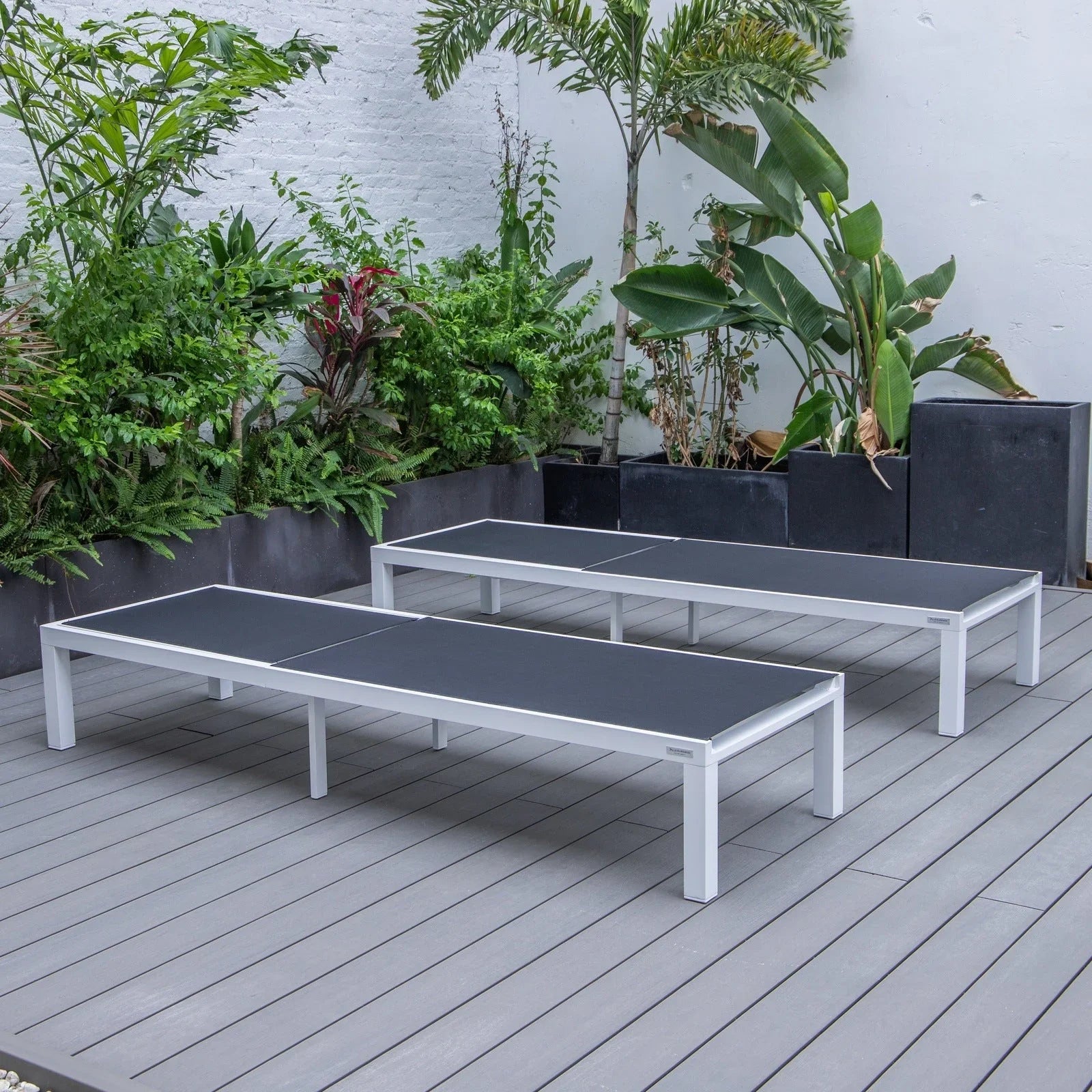 Marlin Patio Chaise Lounge Chair with White Aluminum Frame, Set of 2 - Elax Furniture