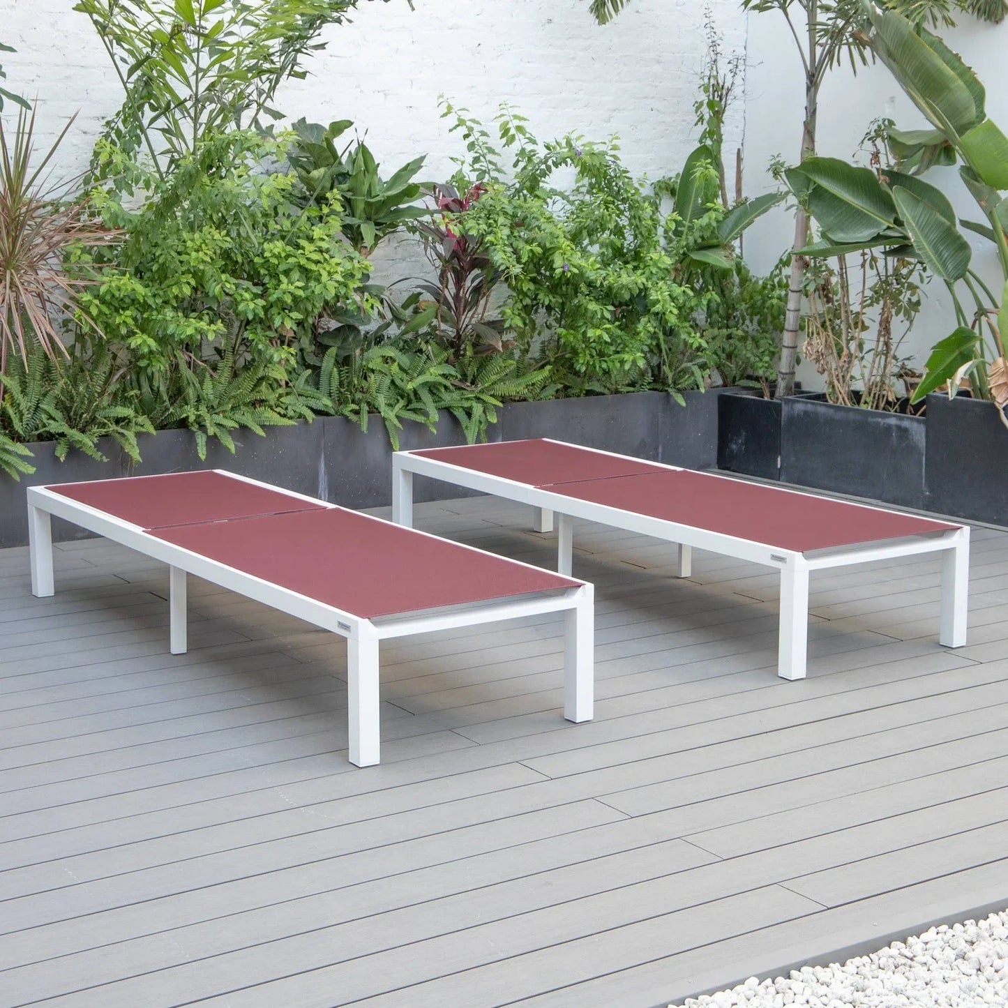 Marlin Patio Chaise Lounge Chair with White Aluminum Frame, Set of 2 - Elax Furniture