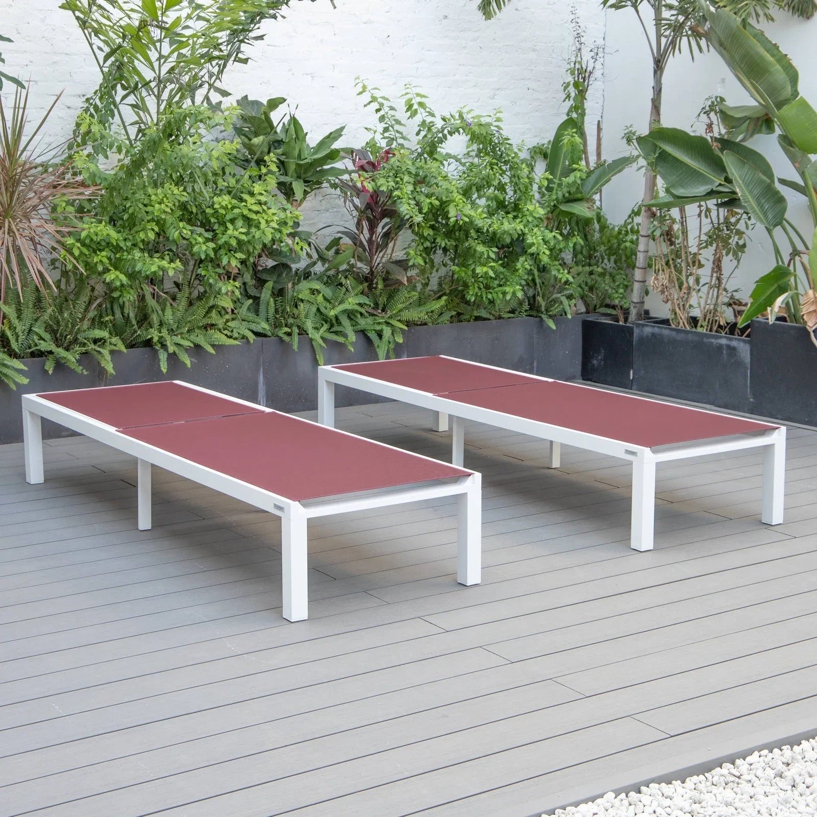 Marlin Patio Chaise Lounge Chair with White Aluminum Frame, Set of 2 - Elax Furniture