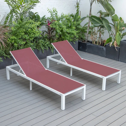 Marlin Patio Chaise Lounge Chair with White Aluminum Frame, Set of 2 - Elax Furniture