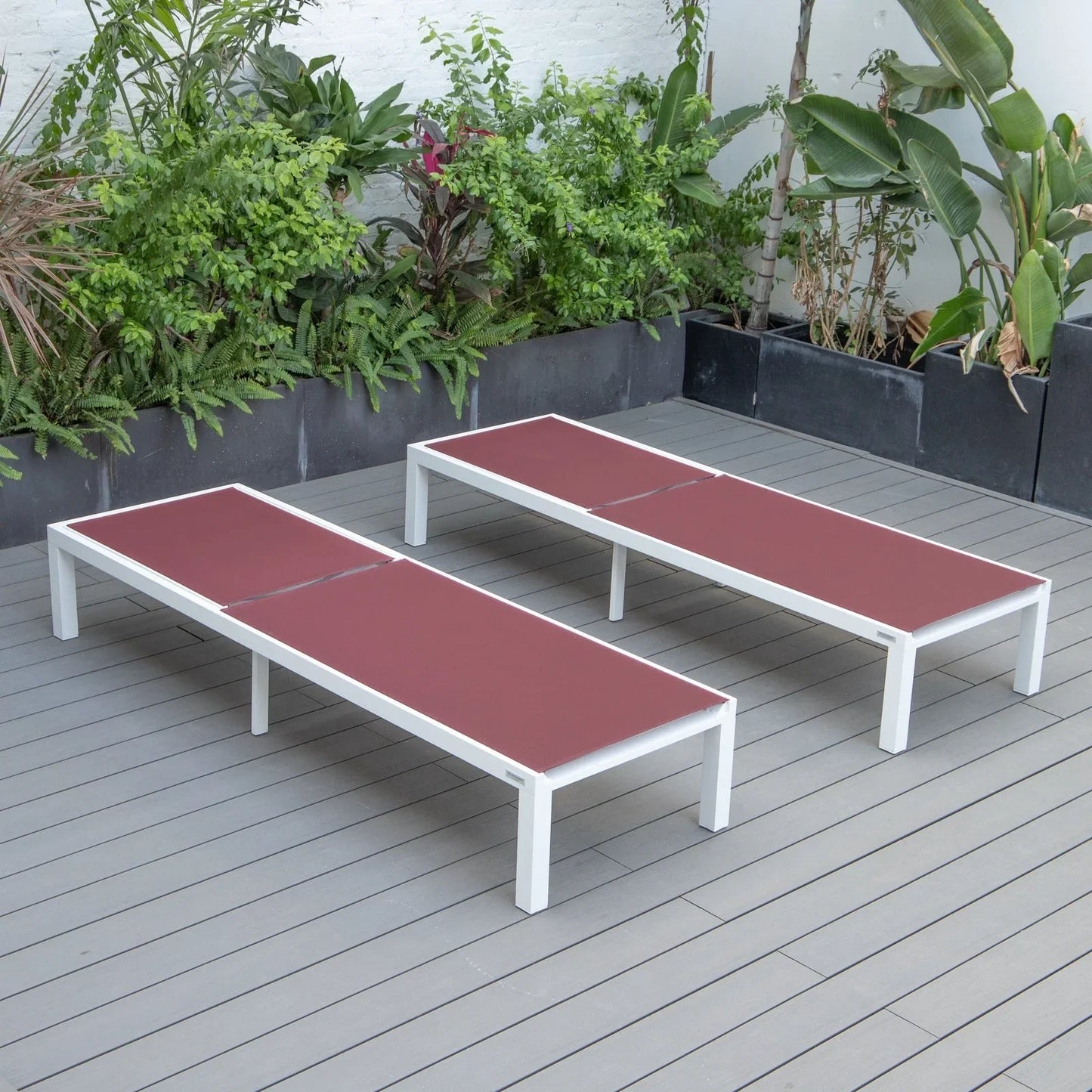 Marlin Patio Chaise Lounge Chair with White Aluminum Frame, Set of 2 - Elax Furniture