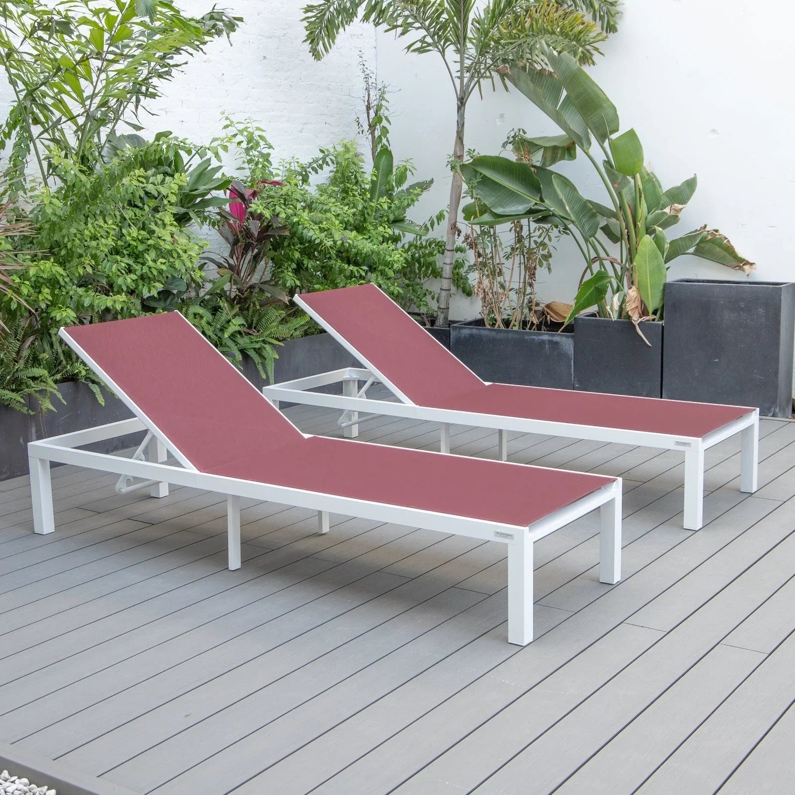 Marlin Patio Chaise Lounge Chair with White Aluminum Frame, Set of 2 - Elax Furniture
