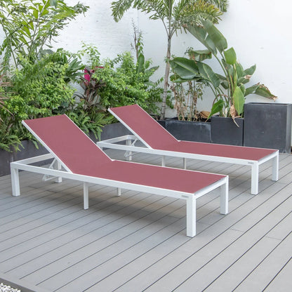 Marlin Patio Chaise Lounge Chair with White Aluminum Frame, Set of 2 - Elax Furniture