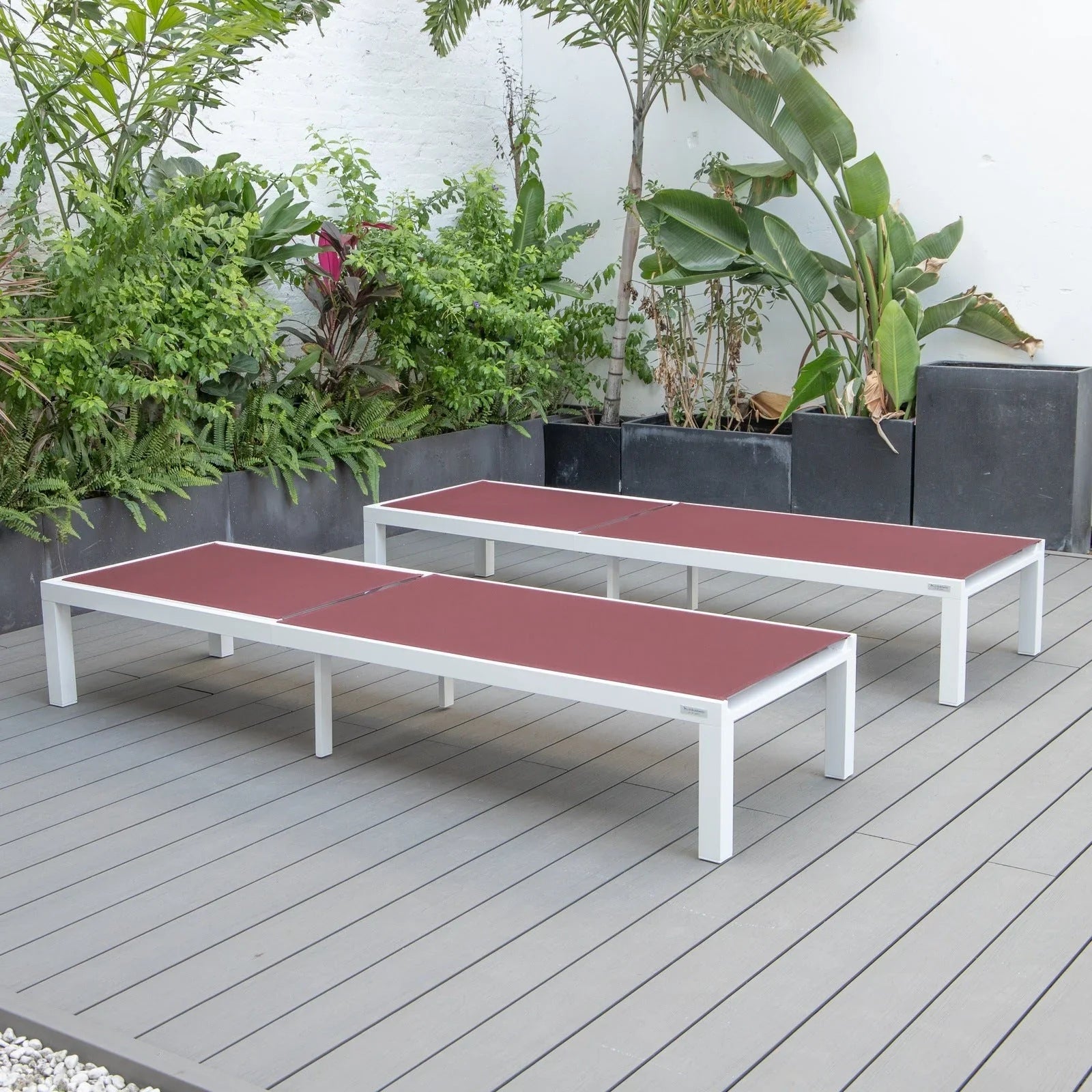 Marlin Patio Chaise Lounge Chair with White Aluminum Frame, Set of 2 - Elax Furniture