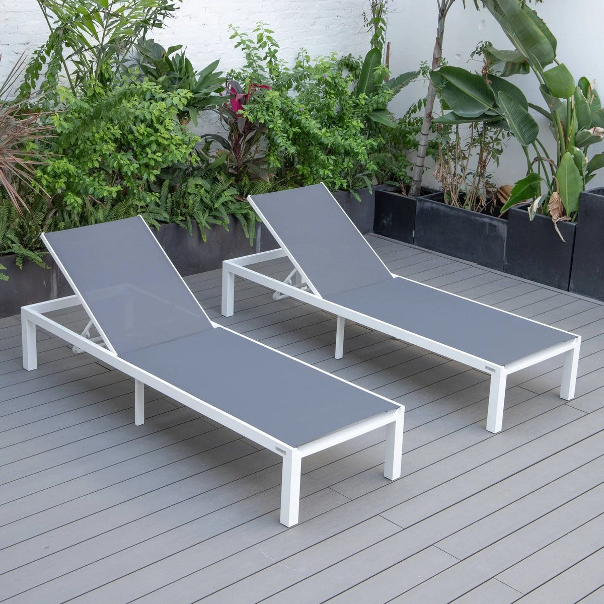 Marlin Patio Chaise Lounge Chair with White Aluminum Frame, Set of 2 - Elax Furniture