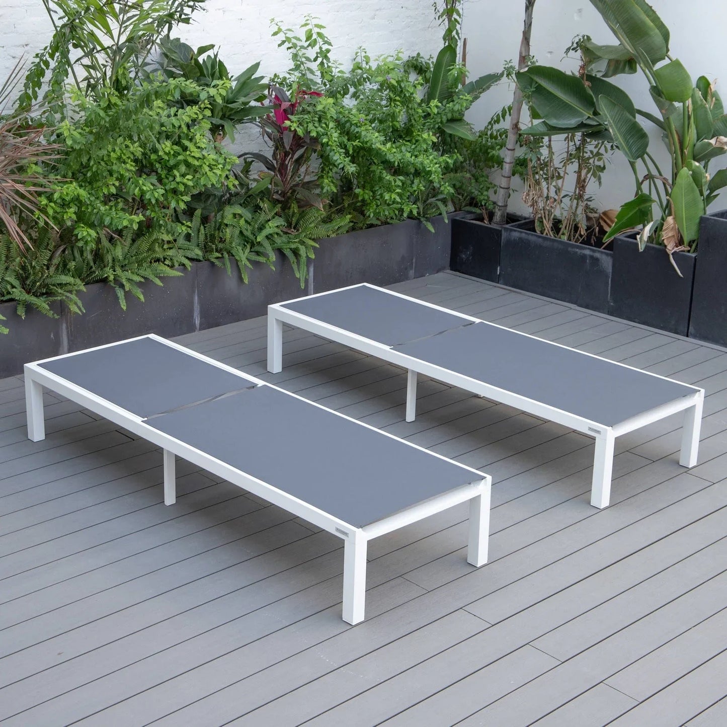 Marlin Patio Chaise Lounge Chair with White Aluminum Frame, Set of 2 - Elax Furniture