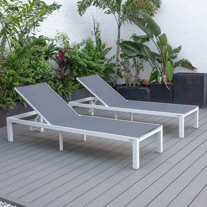 Marlin Patio Chaise Lounge Chair with White Aluminum Frame, Set of 2 - Elax Furniture