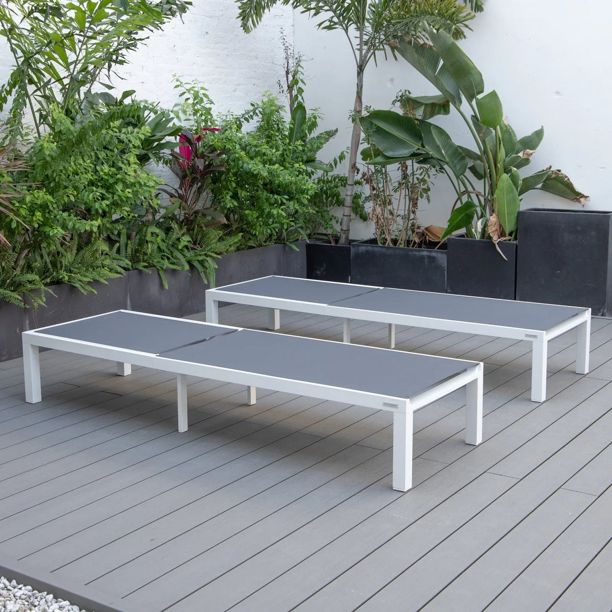 Marlin Patio Chaise Lounge Chair with White Aluminum Frame, Set of 2 - Elax Furniture