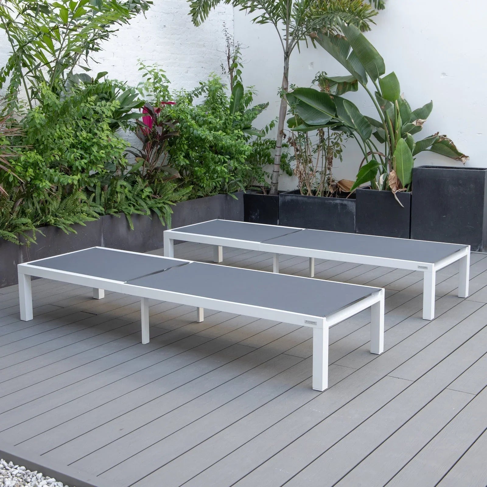 Marlin Patio Chaise Lounge Chair with White Aluminum Frame, Set of 2 - Elax Furniture