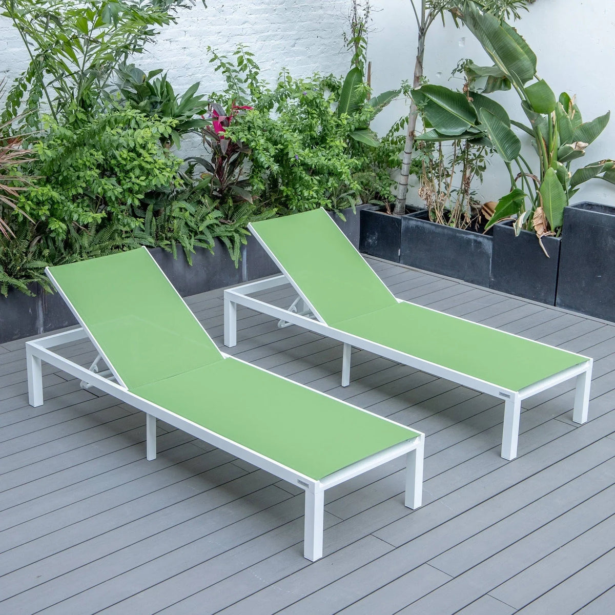 Marlin Patio Chaise Lounge Chair with White Aluminum Frame, Set of 2 - Elax Furniture