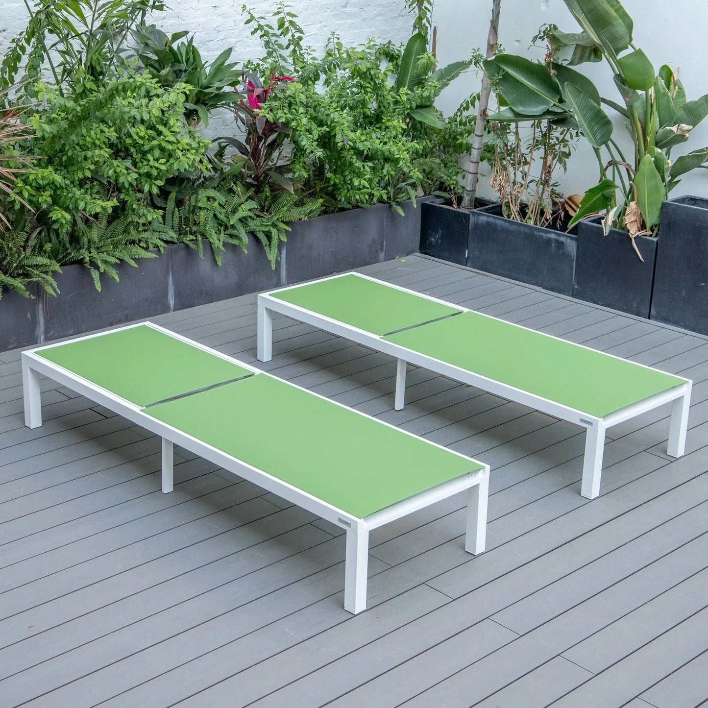 Marlin Patio Chaise Lounge Chair with White Aluminum Frame, Set of 2 - Elax Furniture