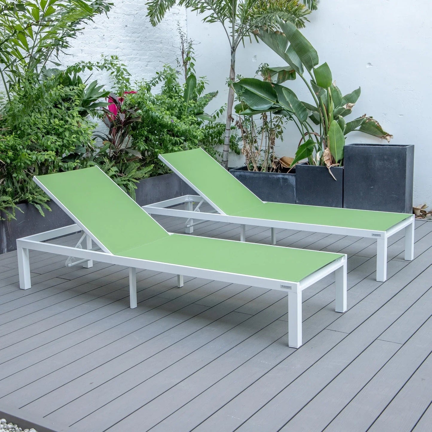 Marlin Patio Chaise Lounge Chair with White Aluminum Frame, Set of 2 - Elax Furniture