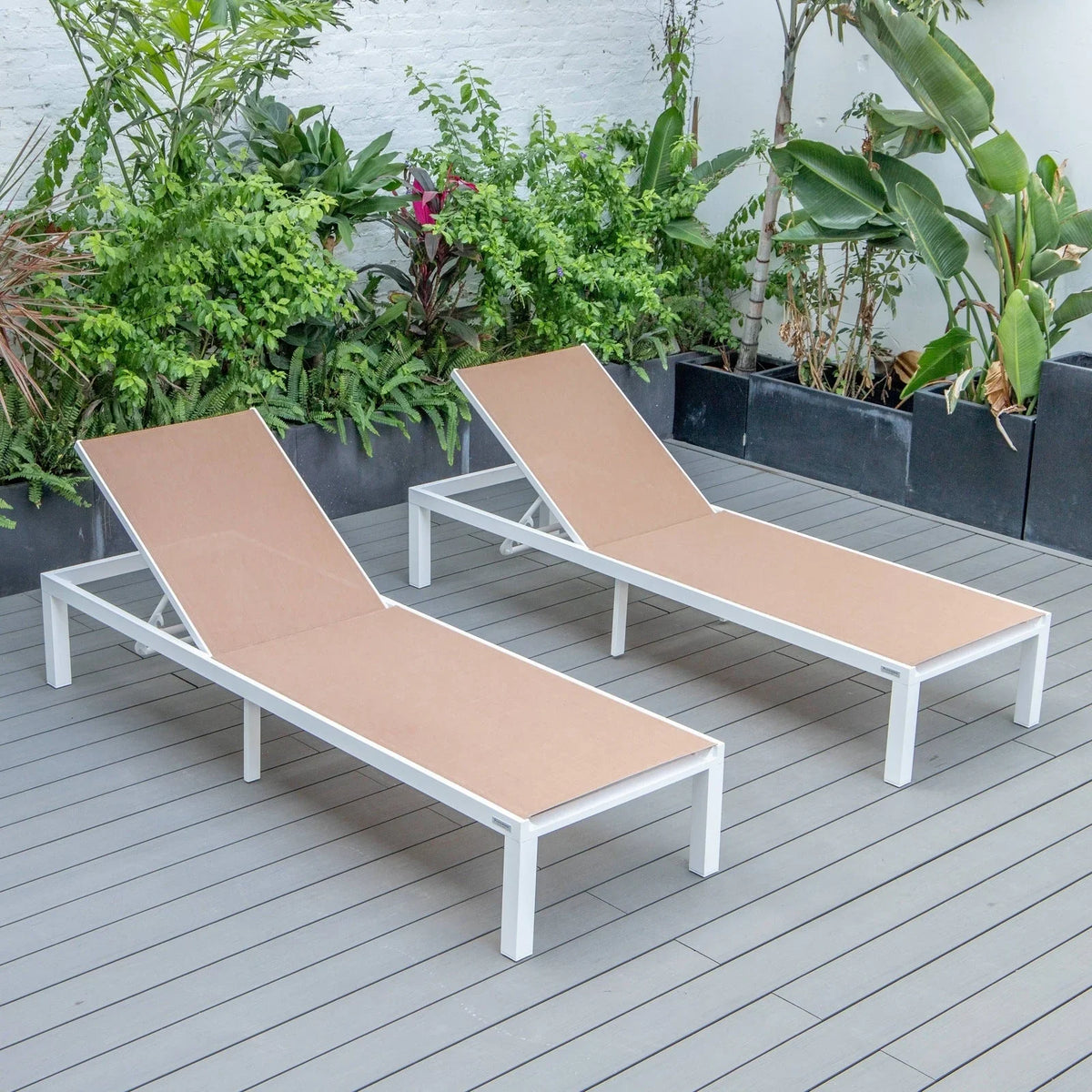 Marlin Patio Chaise Lounge Chair with White Aluminum Frame, Set of 2 - Elax Furniture