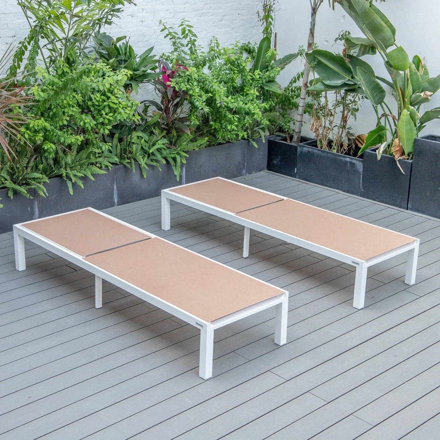 Marlin Patio Chaise Lounge Chair with White Aluminum Frame, Set of 2 - Elax Furniture