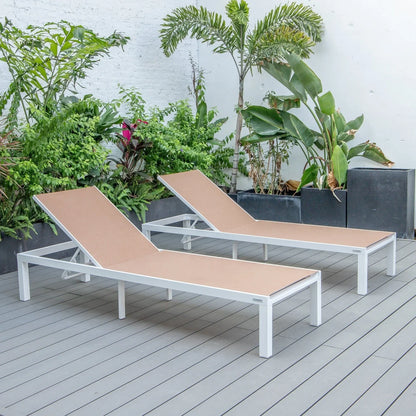 Marlin Patio Chaise Lounge Chair with White Aluminum Frame, Set of 2 - Elax Furniture
