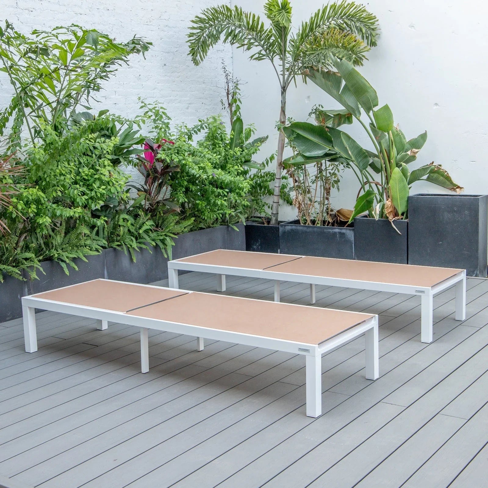 Marlin Patio Chaise Lounge Chair with White Aluminum Frame, Set of 2 - Elax Furniture