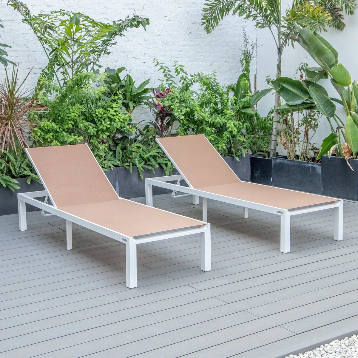 Marlin Patio Chaise Lounge Chair with White Aluminum Frame, Set of 2 - Elax Furniture