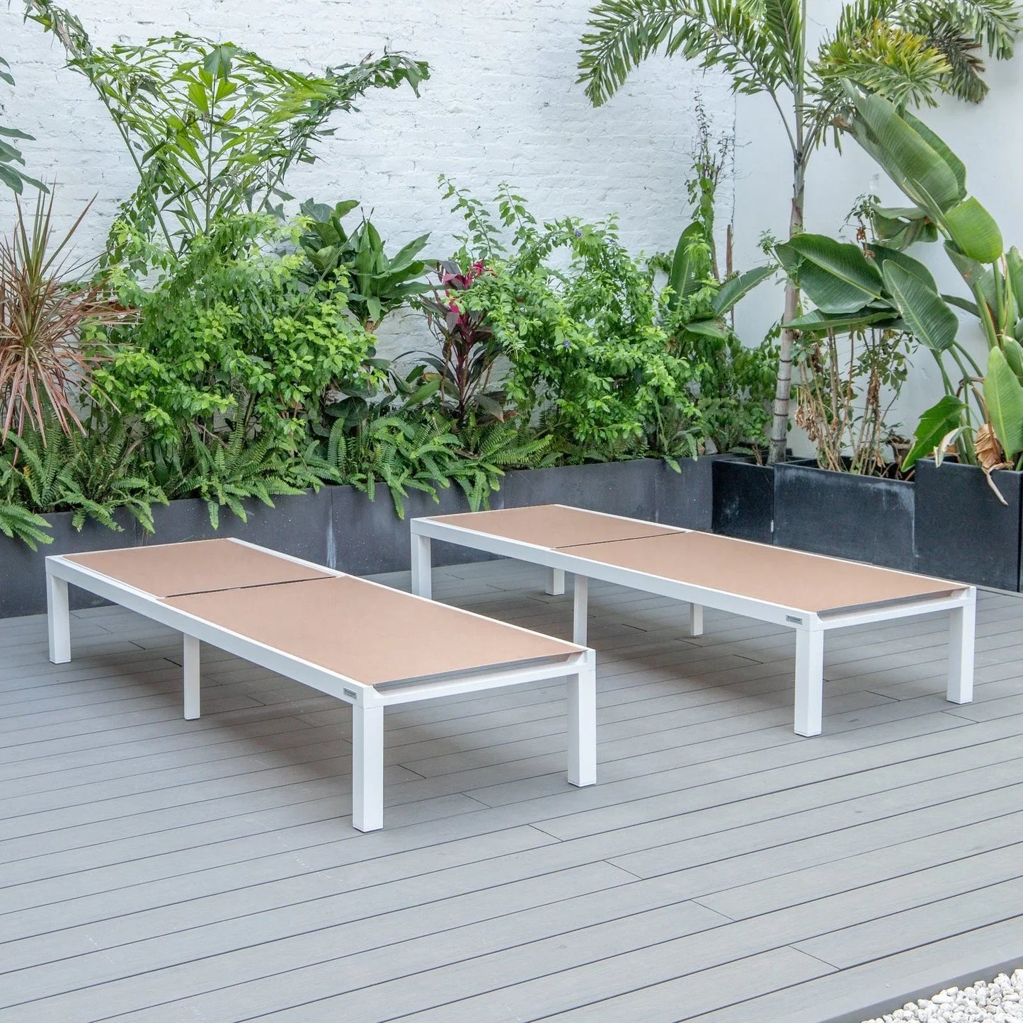 Marlin Patio Chaise Lounge Chair with White Aluminum Frame, Set of 2 - Elax Furniture