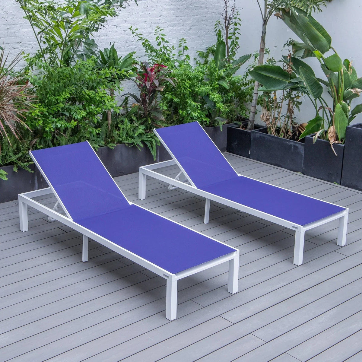 Marlin Patio Chaise Lounge Chair with White Aluminum Frame, Set of 2 - Elax Furniture