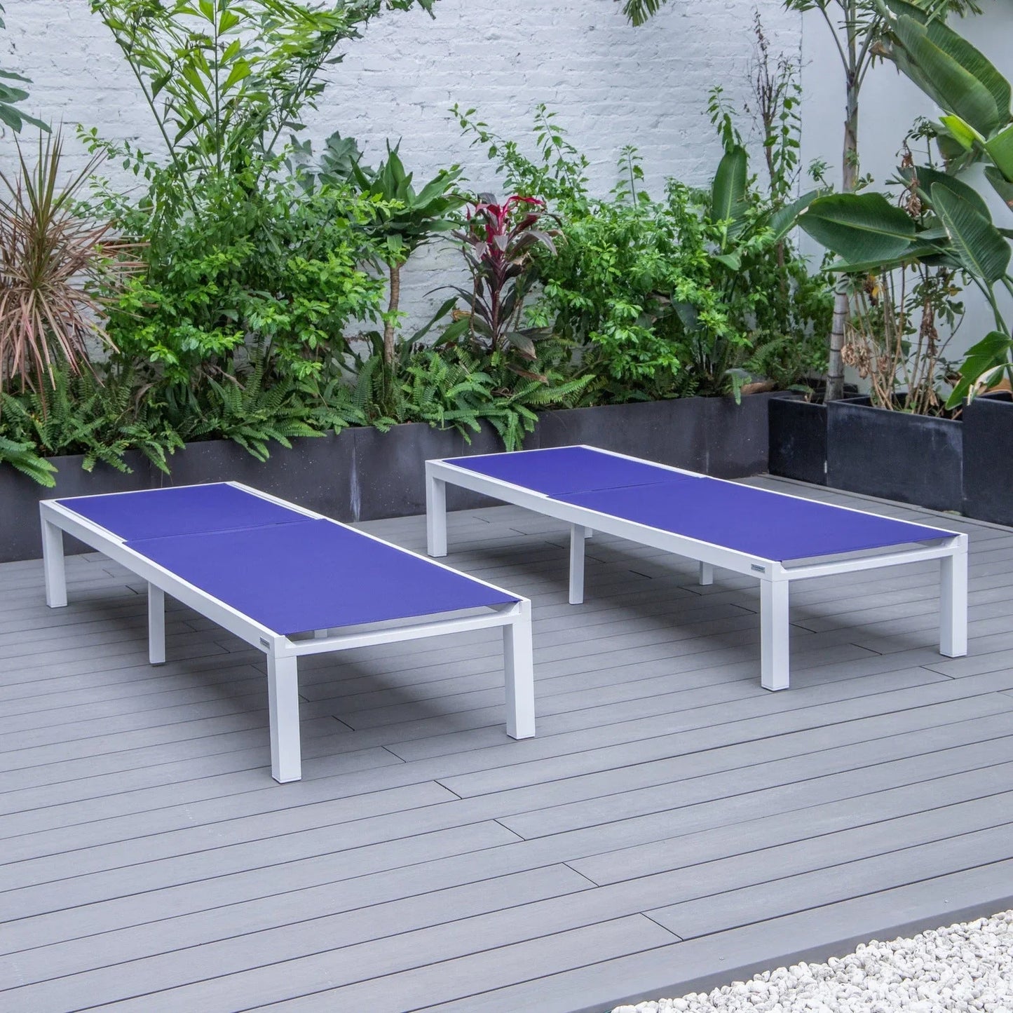 Marlin Patio Chaise Lounge Chair with White Aluminum Frame, Set of 2 - Elax Furniture