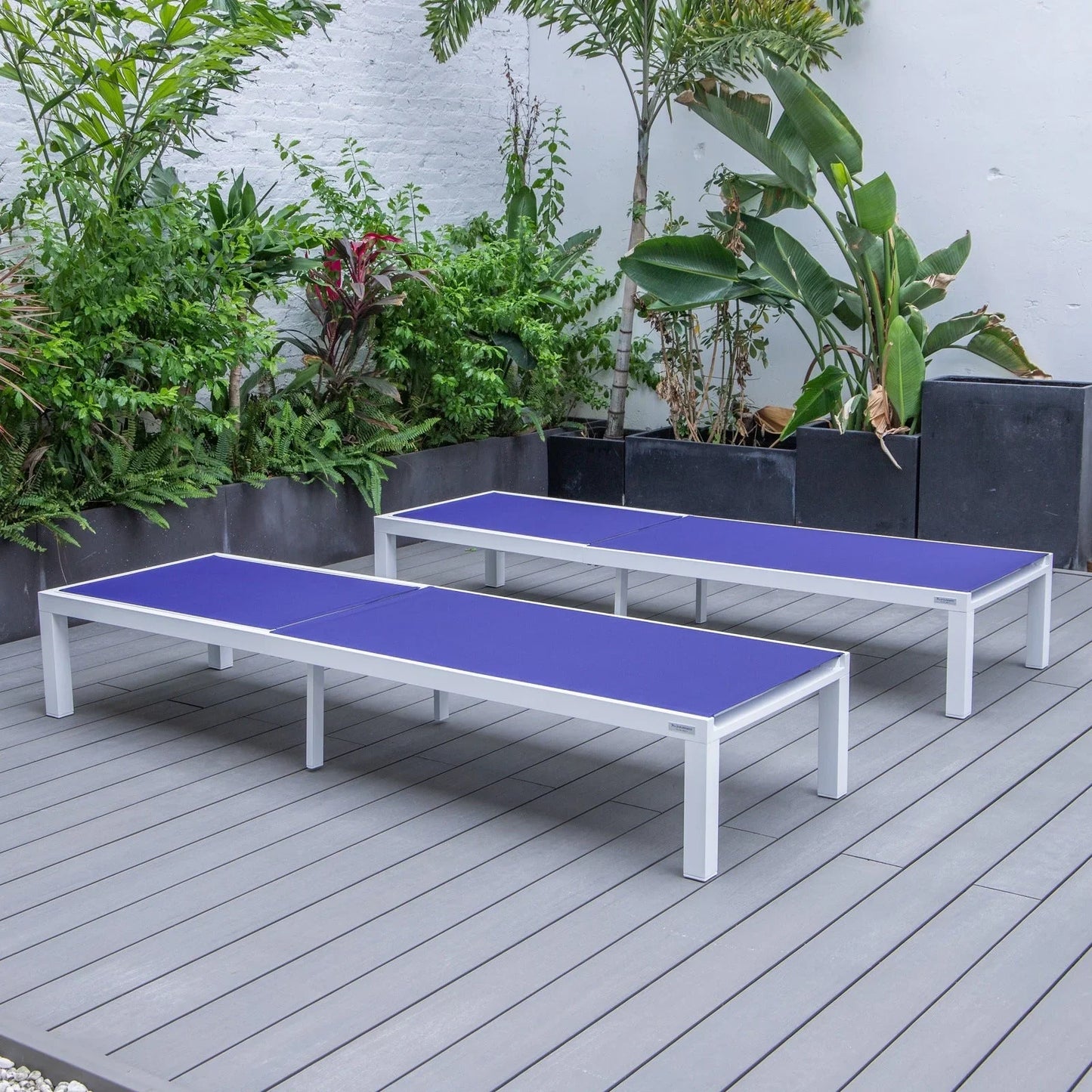 Marlin Patio Chaise Lounge Chair with White Aluminum Frame, Set of 2 - Elax Furniture