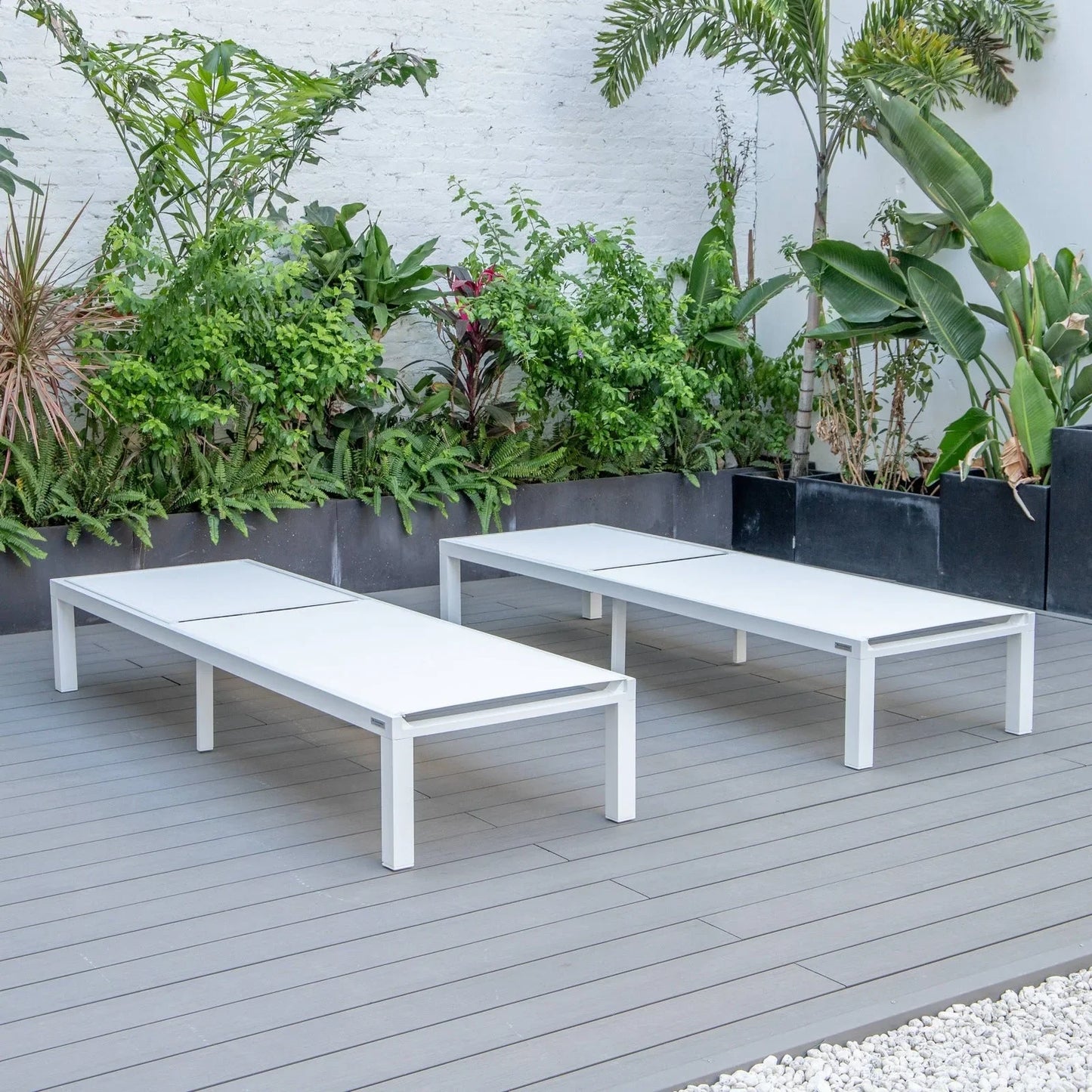 Marlin Patio Chaise Lounge Chair with White Aluminum Frame, Set of 2 - Elax Furniture