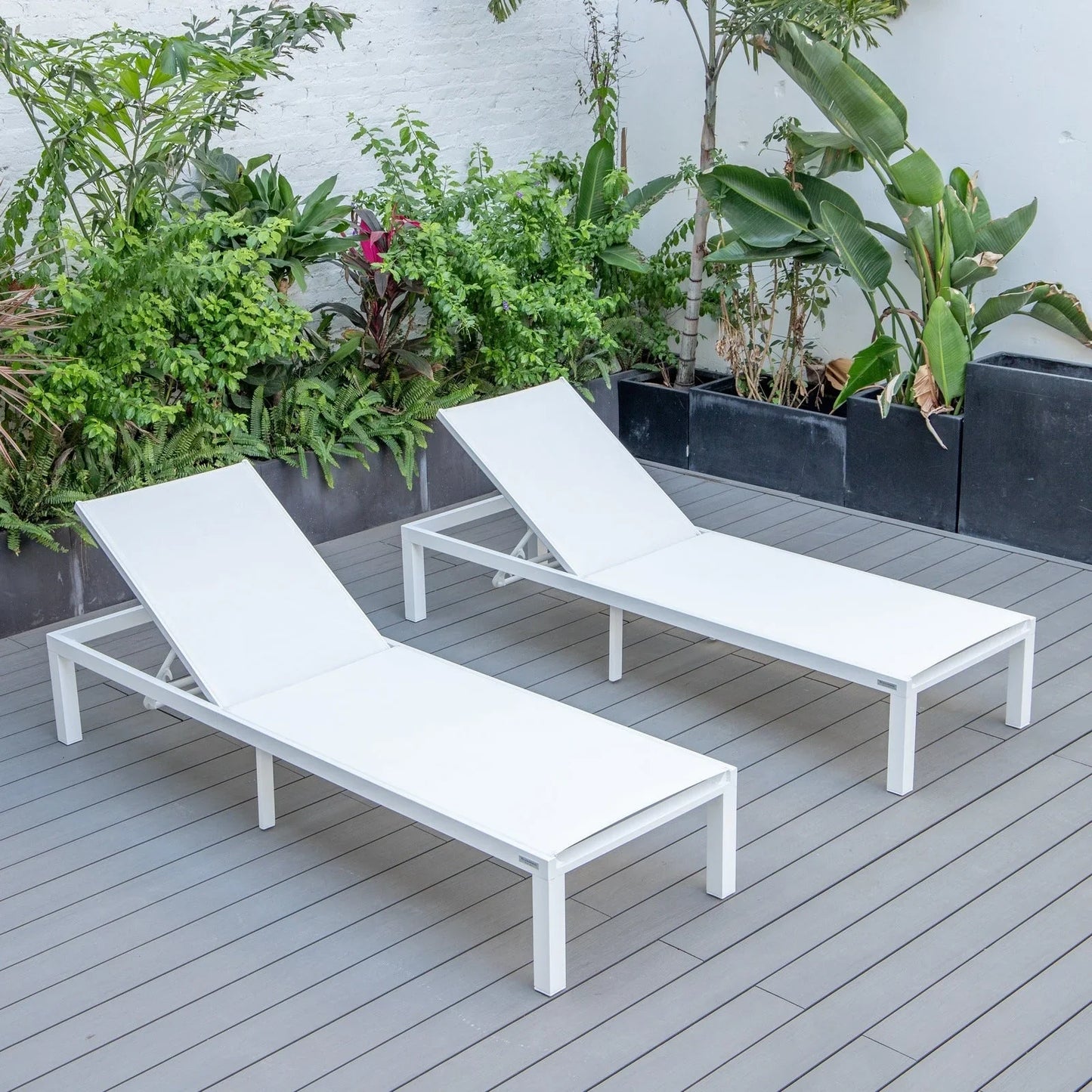 Marlin Patio Chaise Lounge Chair with White Aluminum Frame, Set of 2 - Elax Furniture