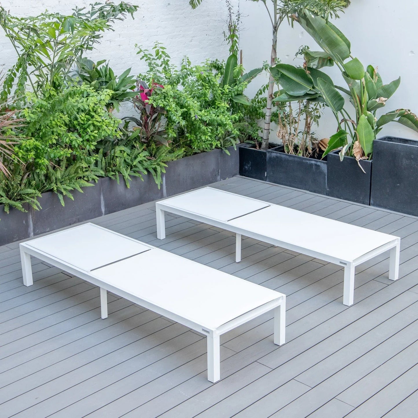 Marlin Patio Chaise Lounge Chair with White Aluminum Frame, Set of 2 - Elax Furniture