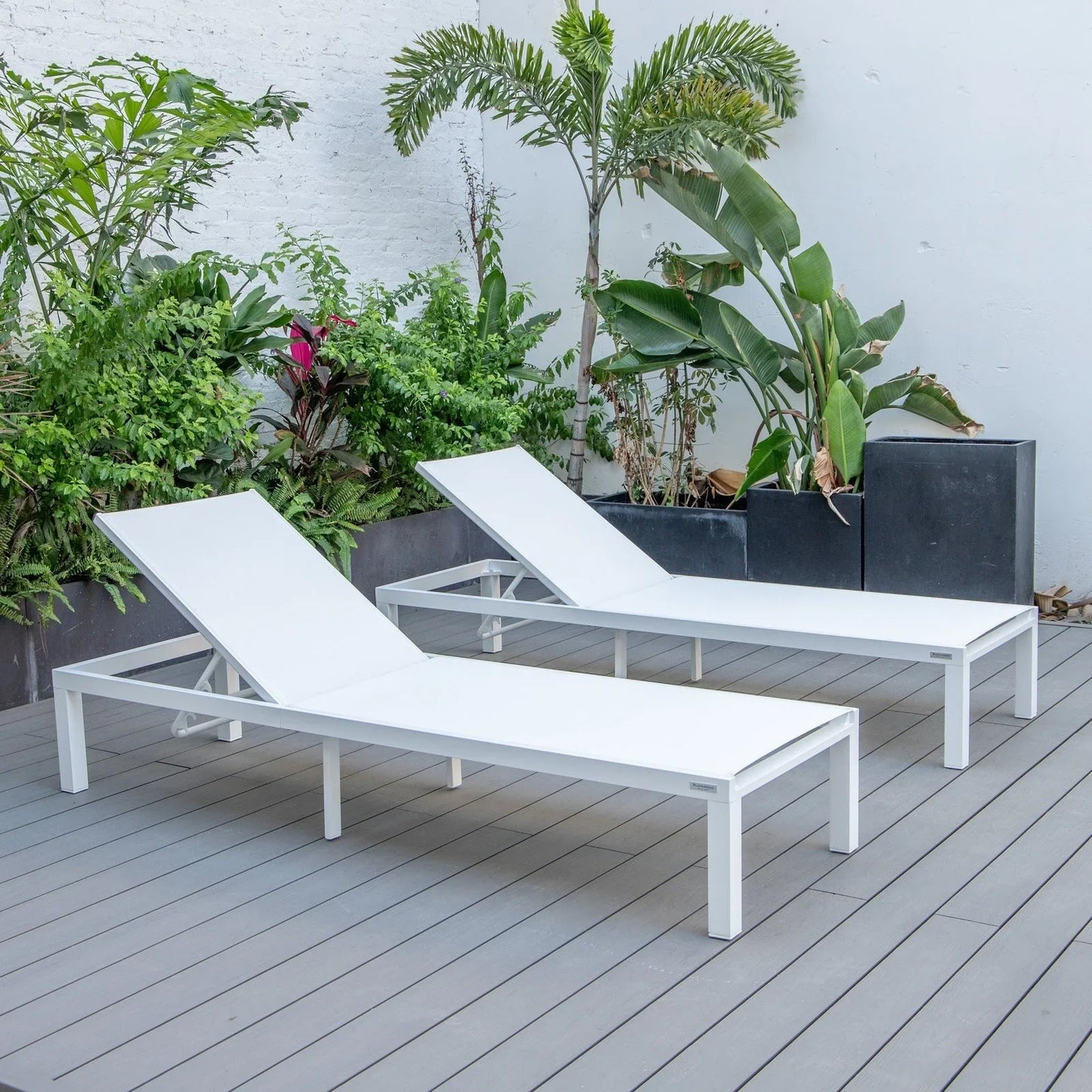 Marlin Patio Chaise Lounge Chair with White Aluminum Frame, Set of 2 - Elax Furniture