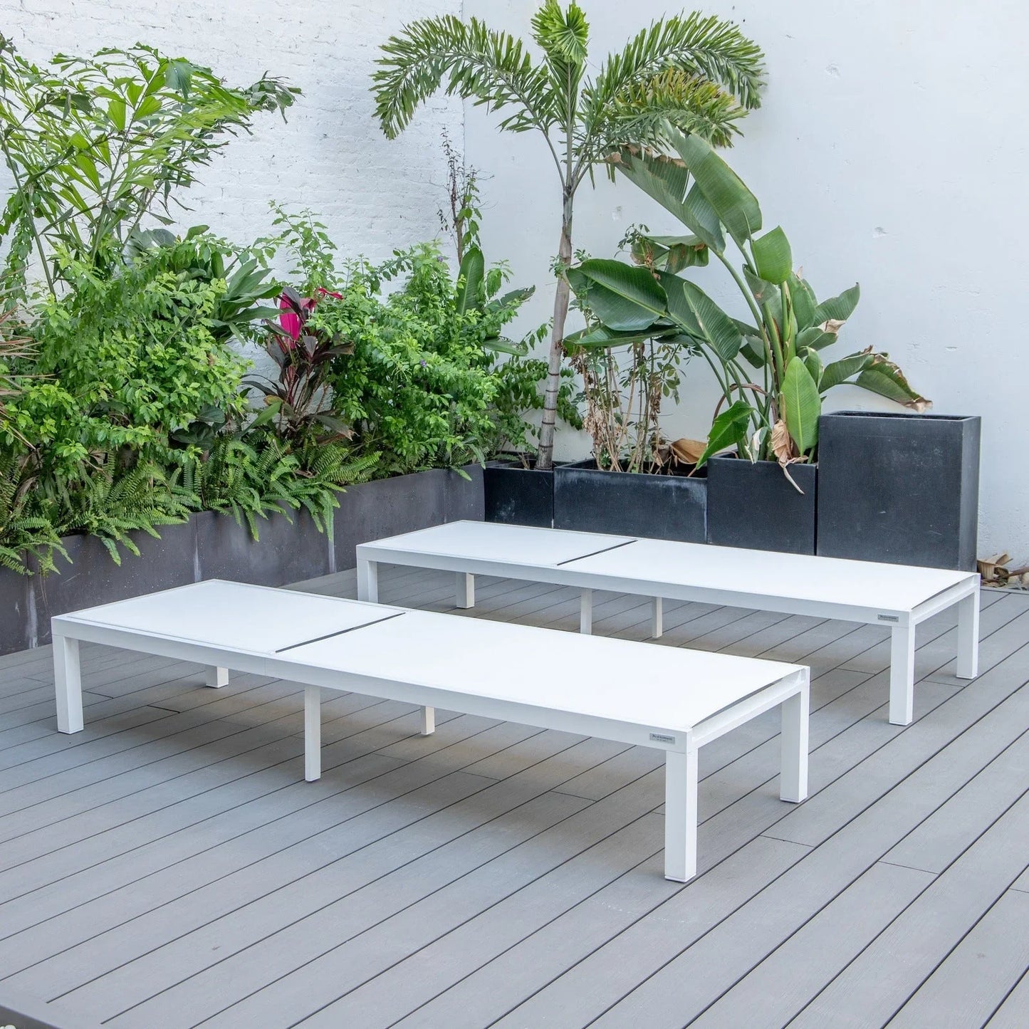 Marlin Patio Chaise Lounge Chair with White Aluminum Frame, Set of 2 - Elax Furniture