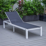 Marlin Modern White Aluminum Outdoor Chaise Lounge Chair With Square Fire Pit Side Table Set of 2 - Elax Furniture