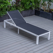 Marlin Modern White Aluminum Outdoor Chaise Lounge Chair With Square Fire Pit Side Table Set of 2 - Elax Furniture