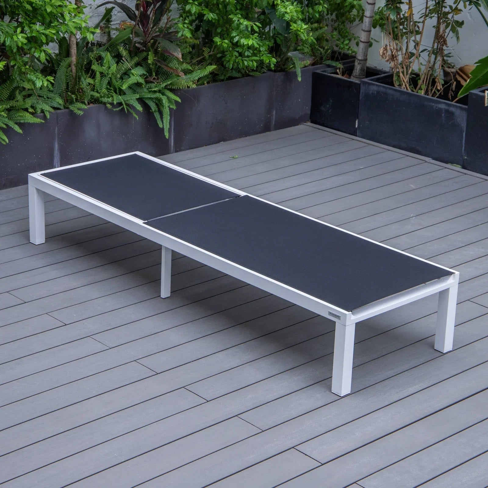 Marlin Modern White Aluminum Outdoor Chaise Lounge Chair With Square Fire Pit Side Table Set of 2 - Elax Furniture